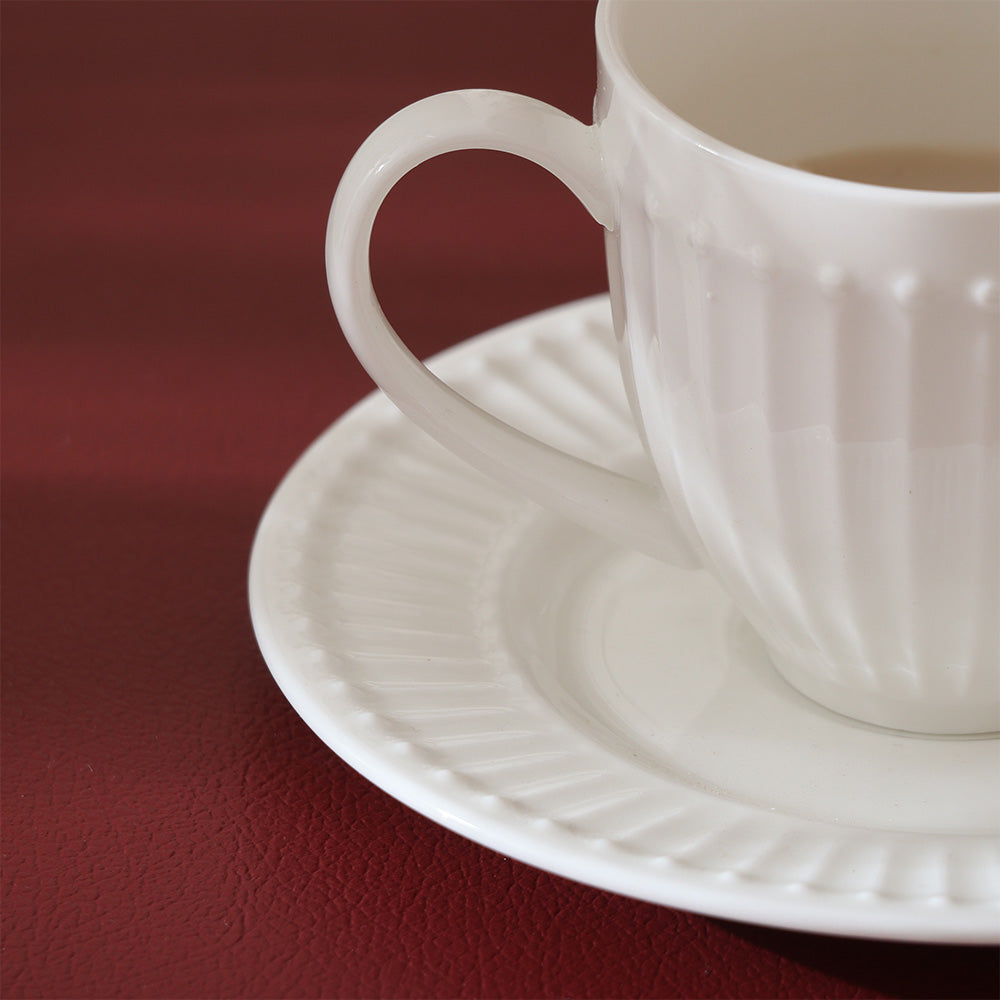 Aria Ceramic Cup and Saucer Set - White