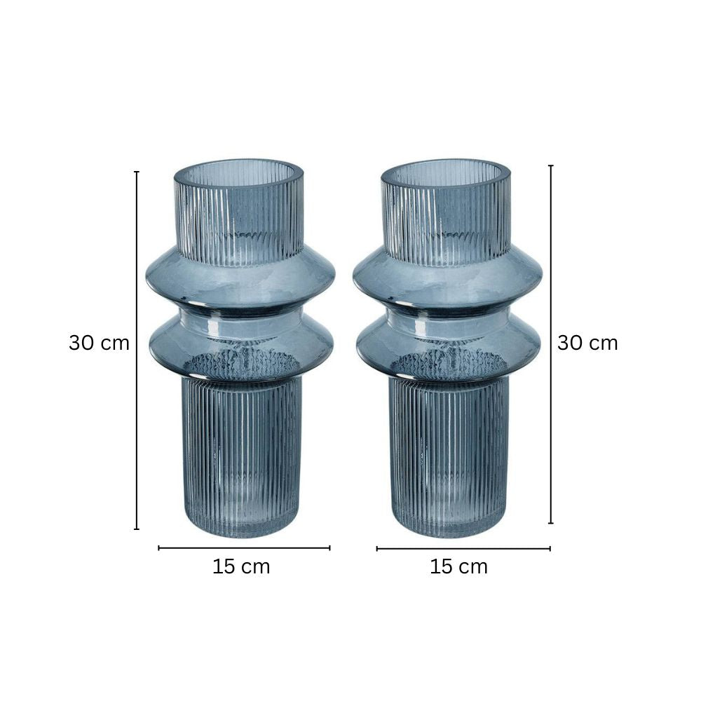 Aria Glass Vases, Set of 2 - Blue Grey