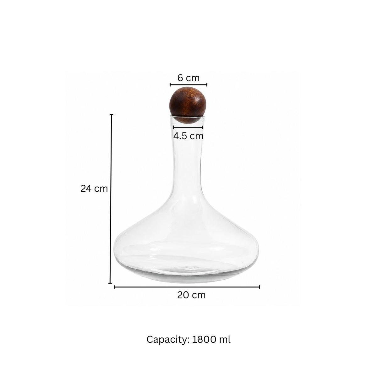 Arken Wine Decanter With Wooden Stopper 1800ml - Clear