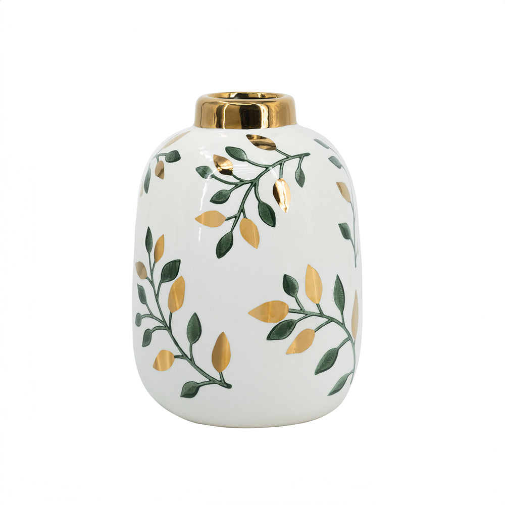 Ash Leaves Ceramic Vase - White