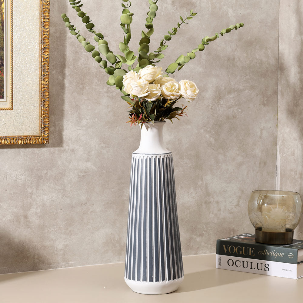 Lines Ribbed Vase Large - White Navy