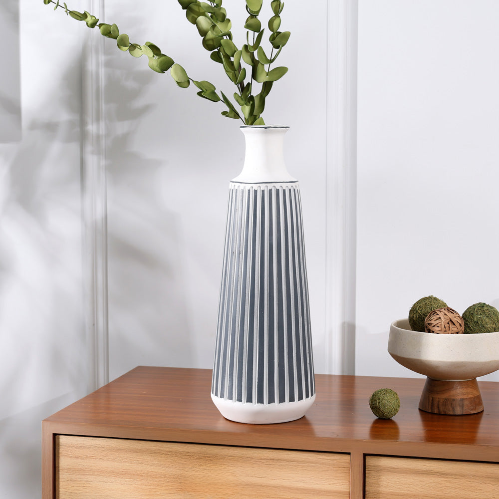 Lines Ribbed Vase Large - White Navy