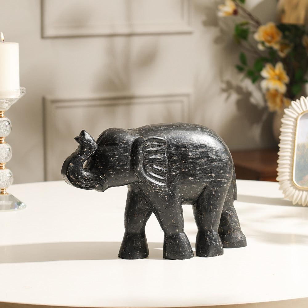 Asiatic Elephant Wooden Sculpture - Charcoal