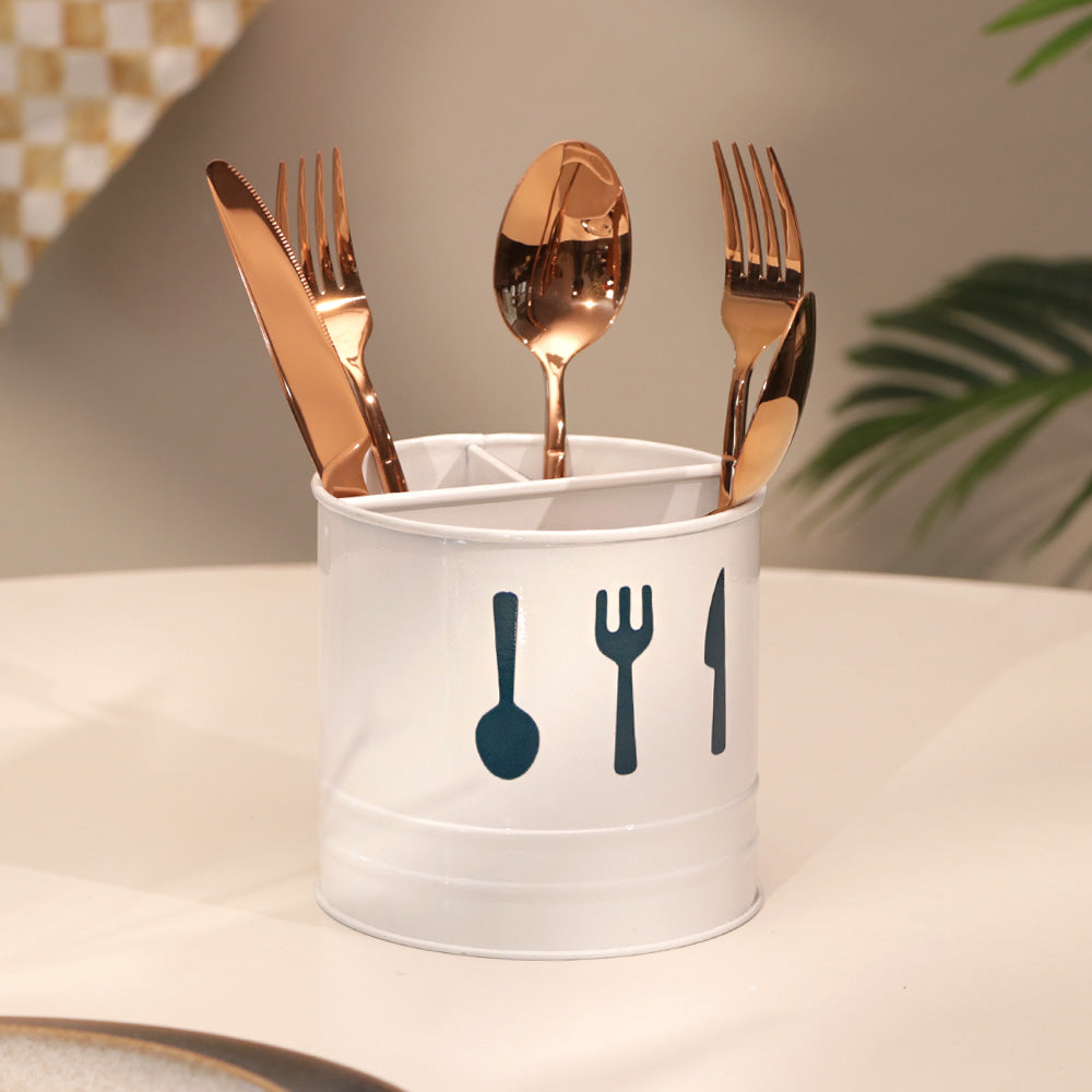 Asilo Metal Sectioned Cutlery Holder - White