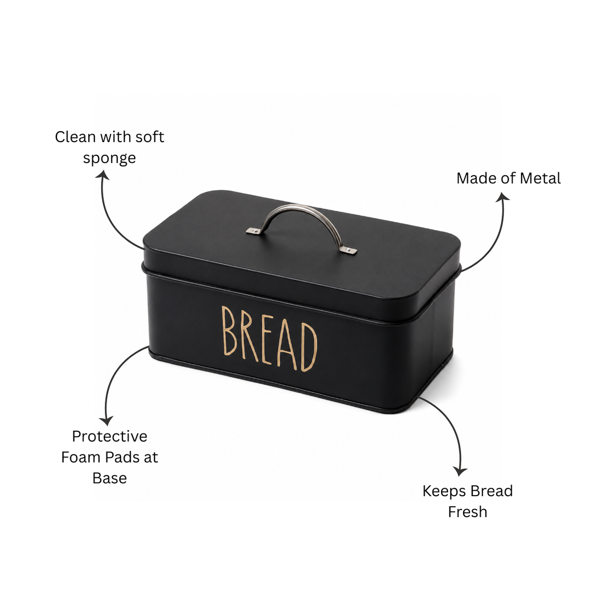 Asilo Metal Bread Box - Black