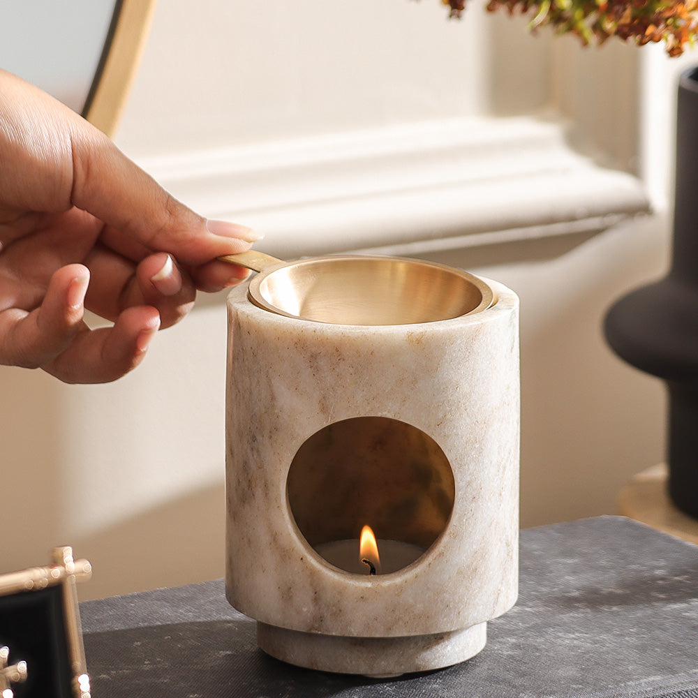 Astra Marble & Brass Aroma Diffuser - Beige Gold