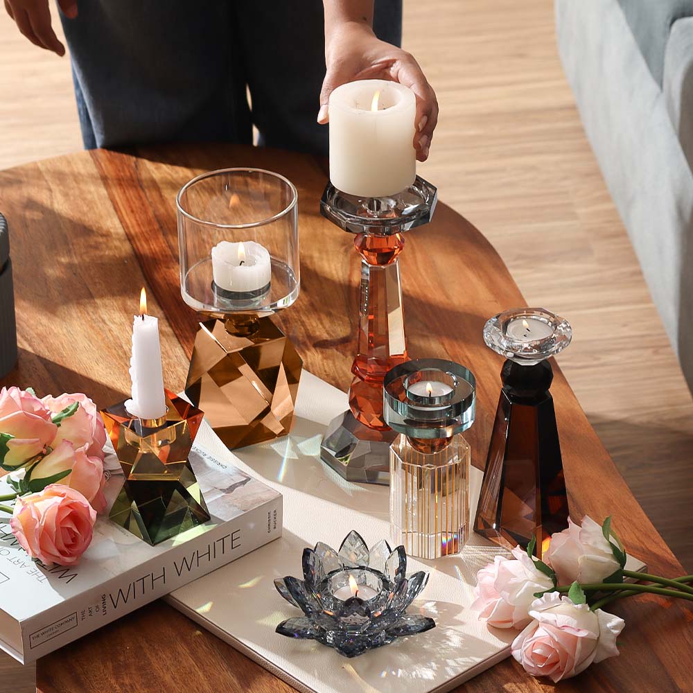 Astrid Crystal Candle Holder - Umber