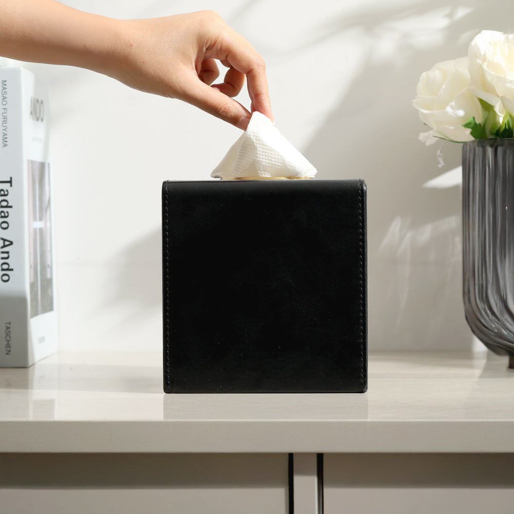 Atlas Square Tissue Box Holder - Black