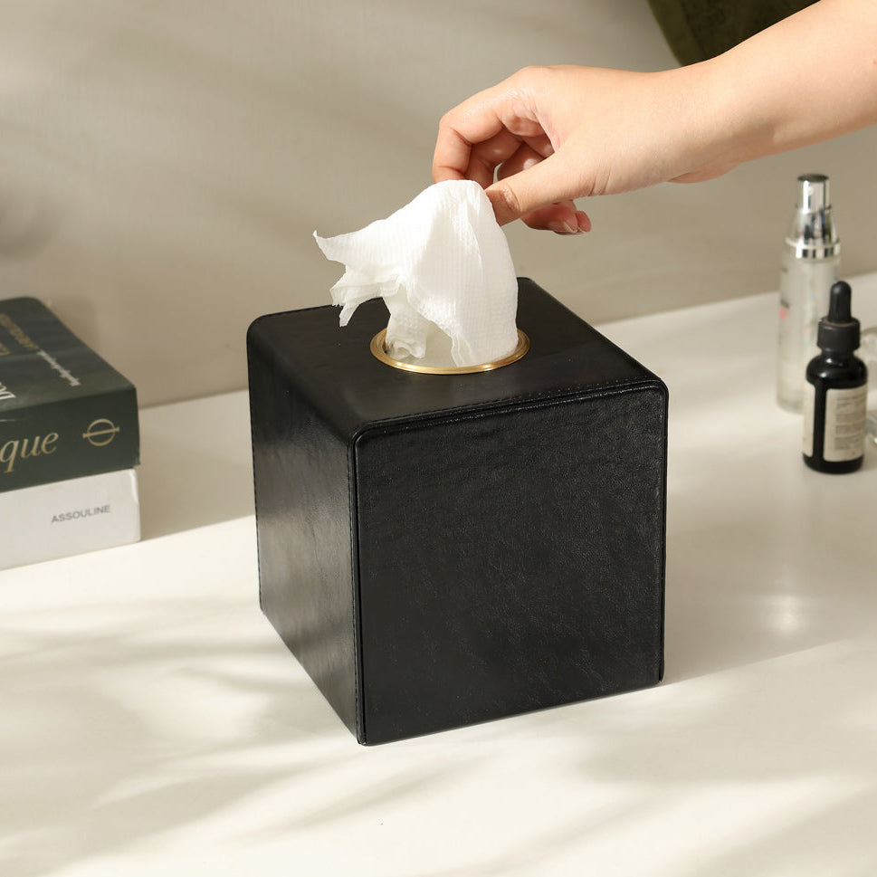 Atlas Square Tissue Box Holder - Black