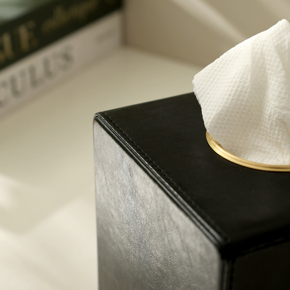 Atlas Square Tissue Box Holder - Black