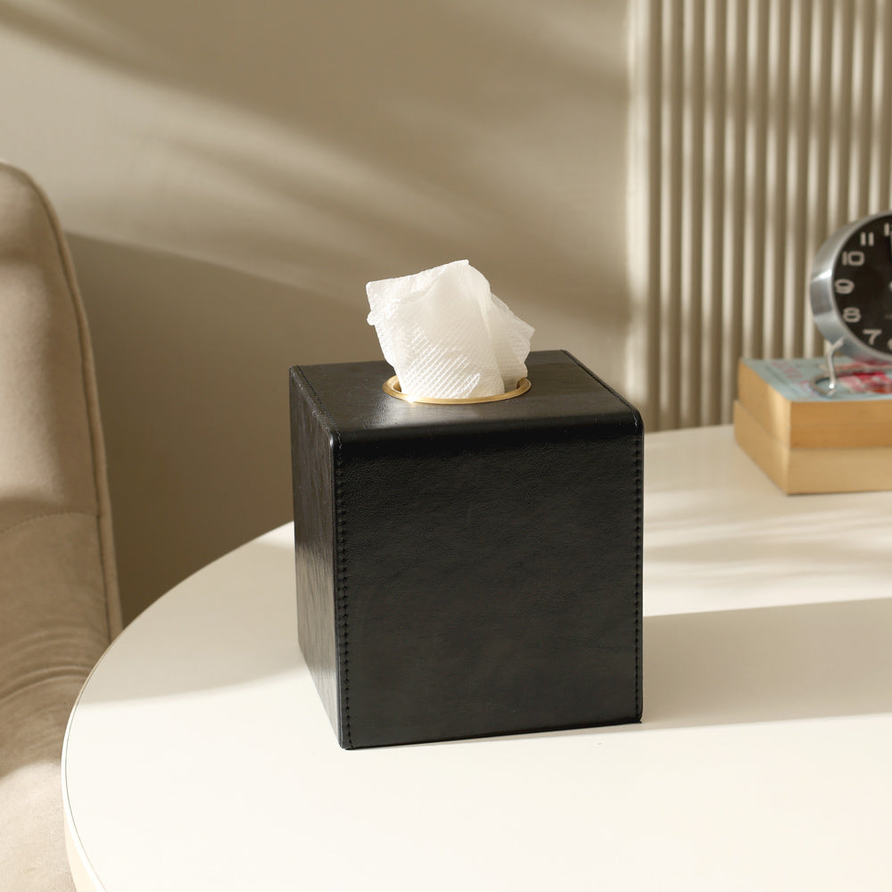 Atlas Square Tissue Box Holder - Black
