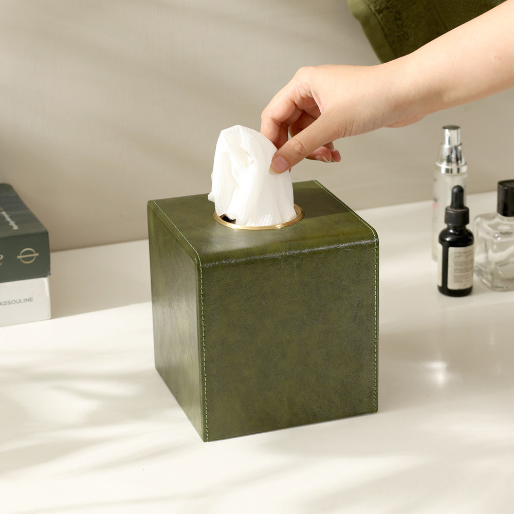 Atlas Square Tissue Box Holder - Olive