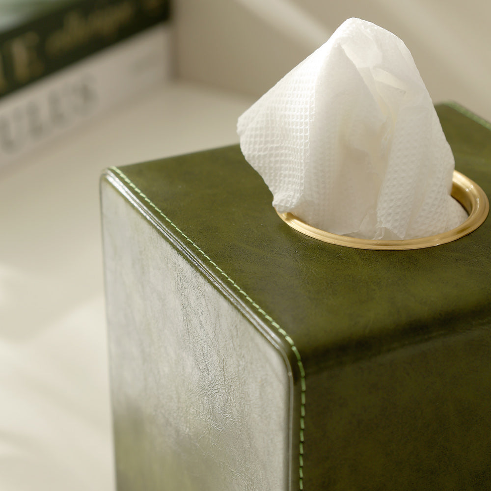 Atlas Square Tissue Box Holder - Olive