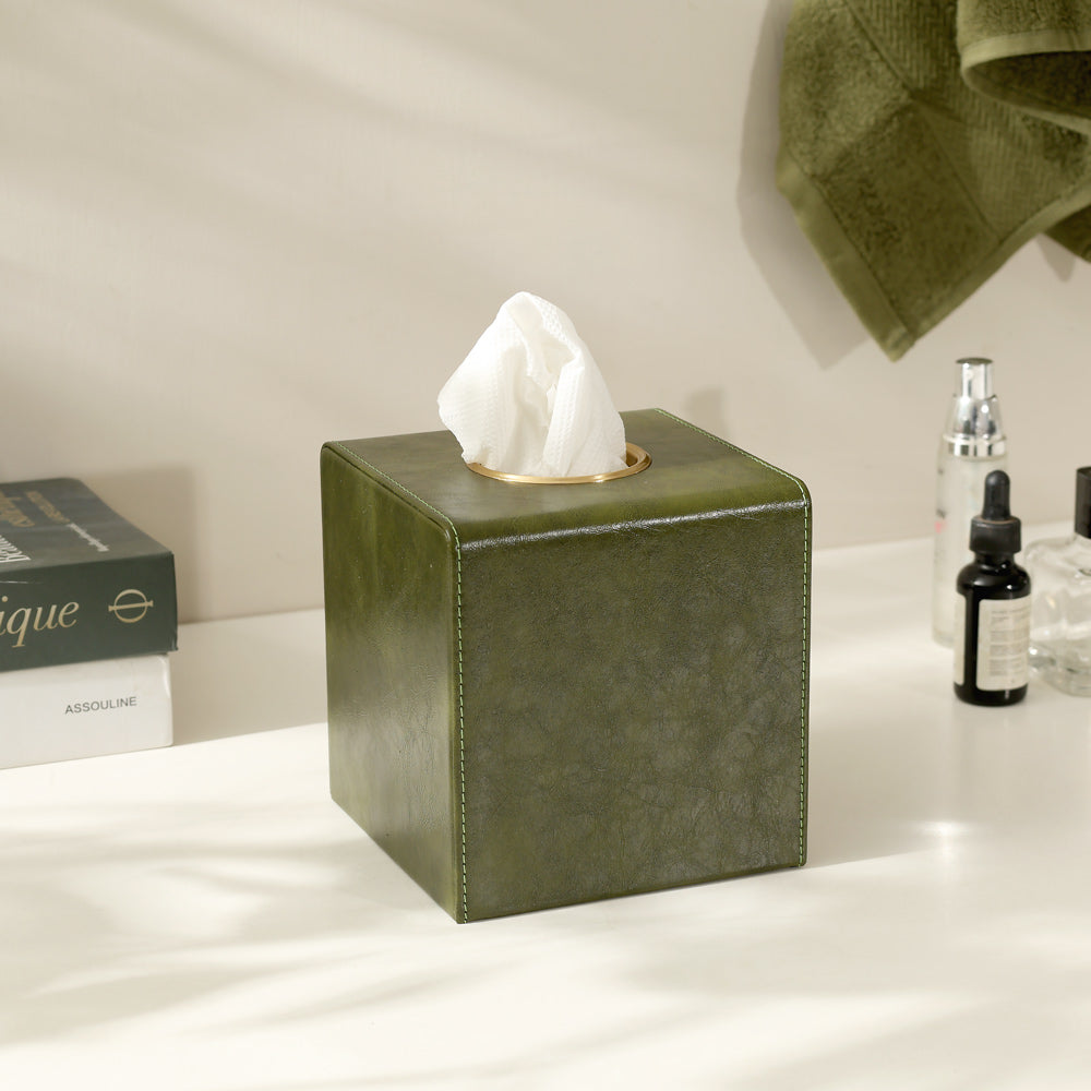 Atlas Square Tissue Box Holder - Olive