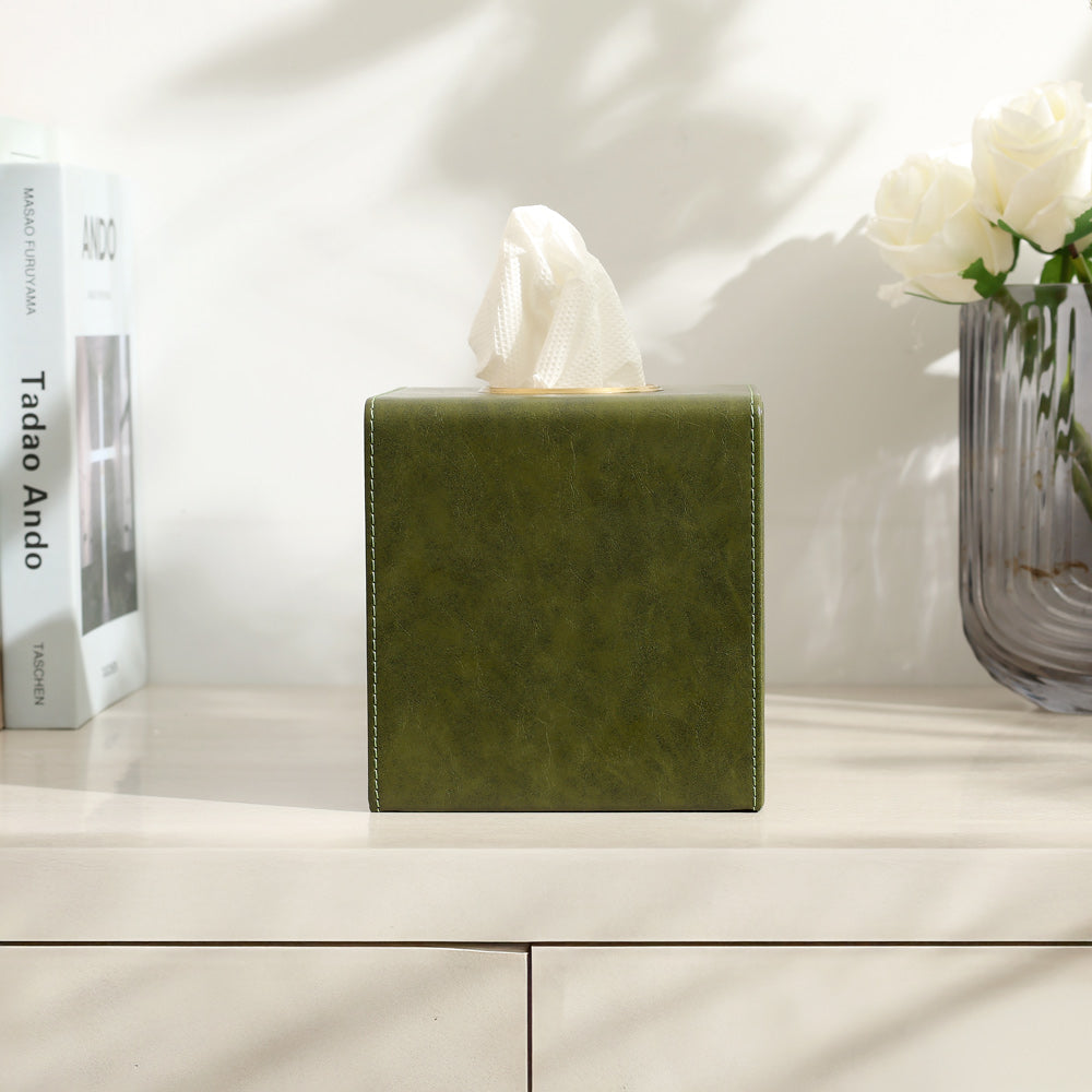 Atlas Square Tissue Box Holder - Olive