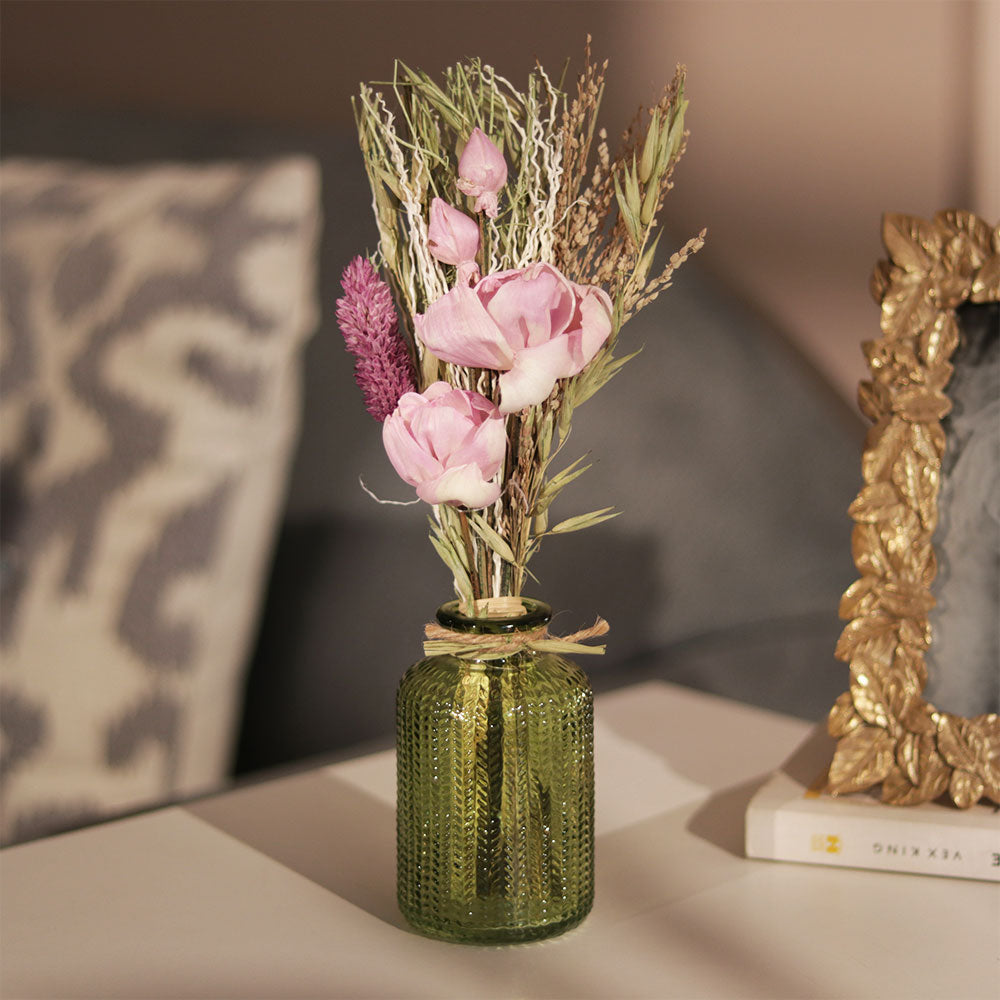 Aura Dried Flowers Bouquet in Glass Vase - Lavender Green
