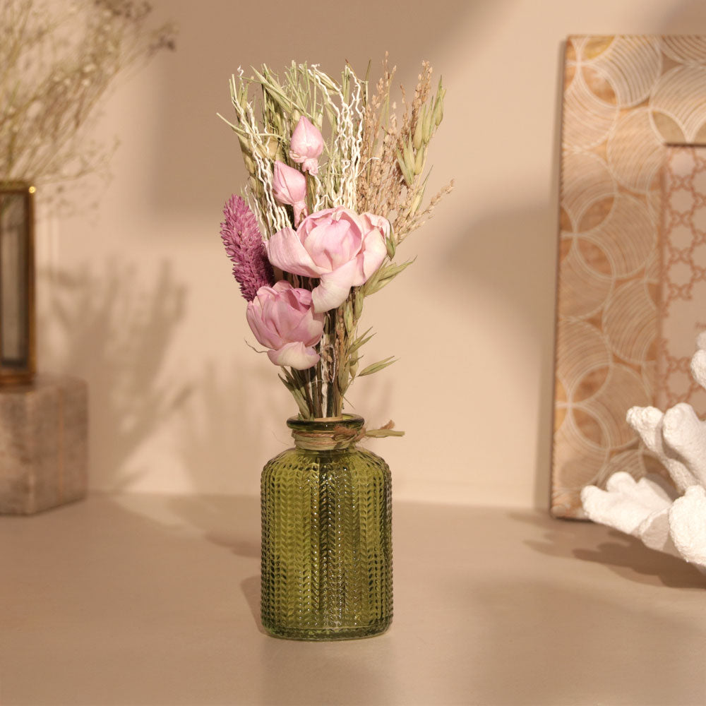 Aura Dried Flowers Bouquet in Glass Vase - Lavender Green