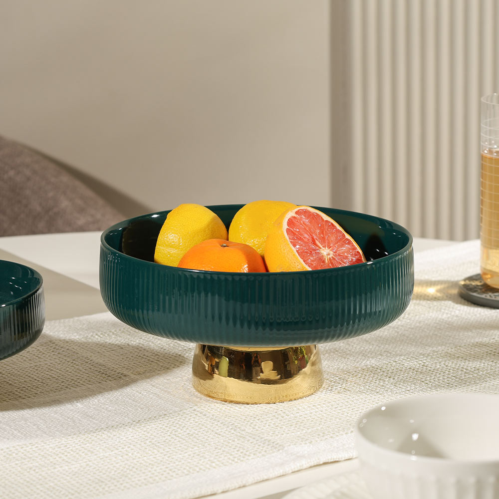 Aura Elevated Ceramic Bowl Medium - Emerald Gold