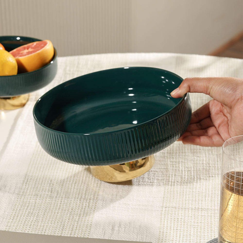 Aura Elevated Ceramic Bowl Medium - Emerald Gold