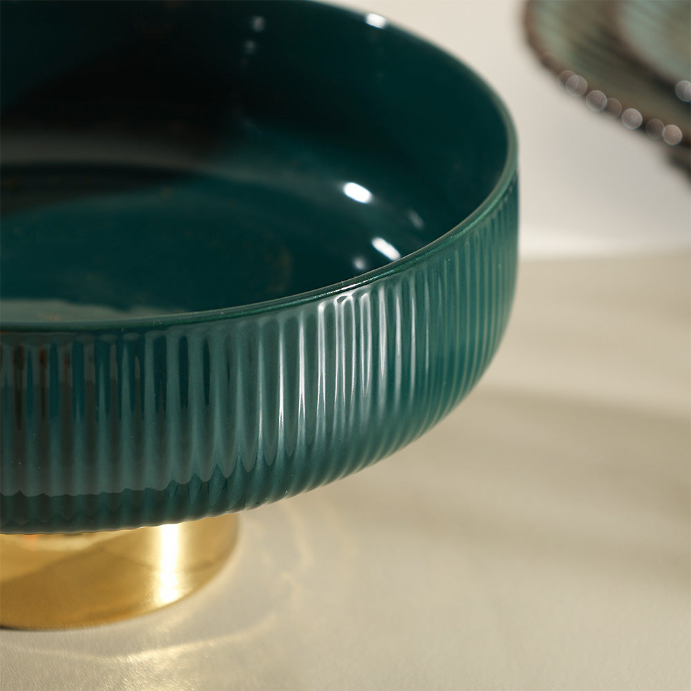 Aura Elevated Ceramic Bowl Medium - Emerald Gold