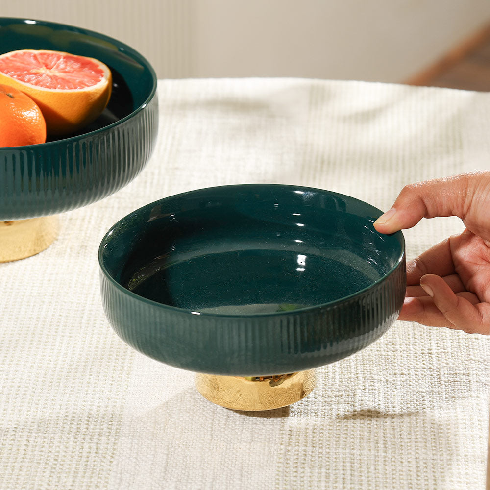 Aura Elevated Ceramic Bowl Small - Emerald Gold