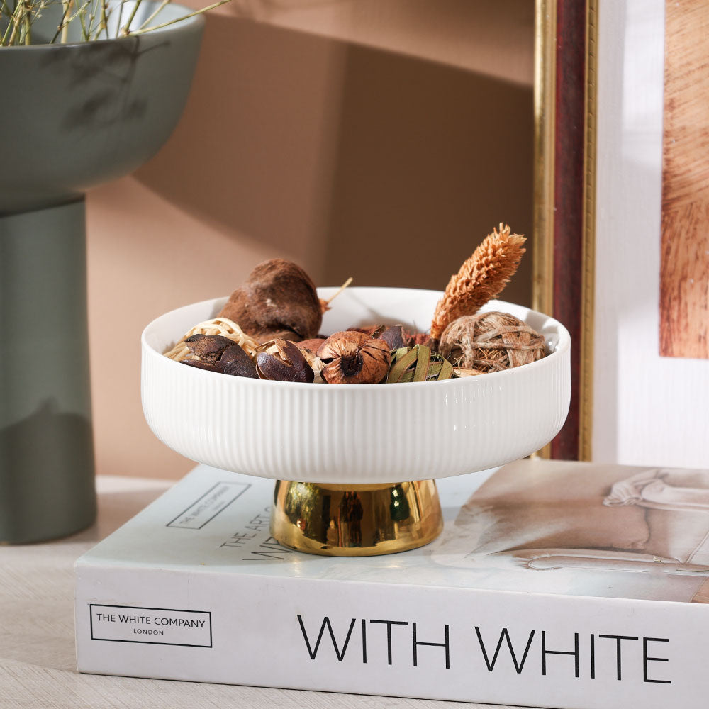 Aura Elevated Ceramic Bowl Small - Ivory Gold