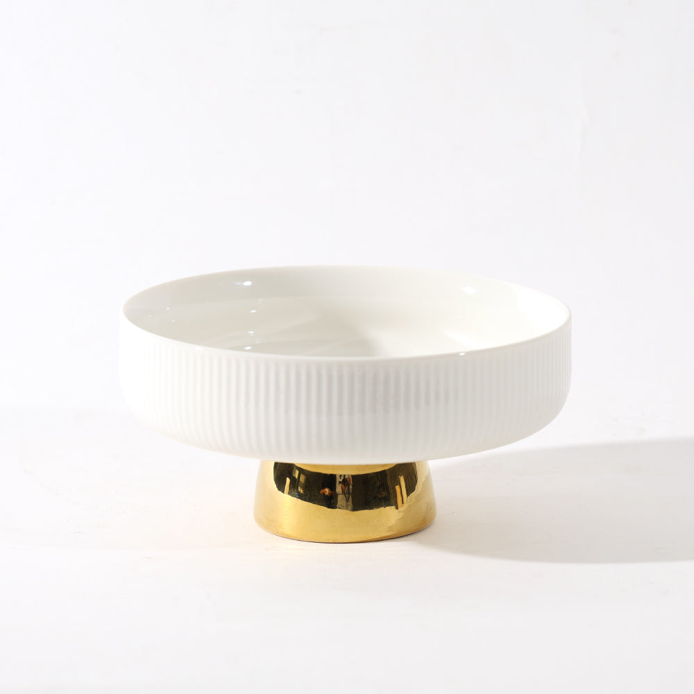 Aura Elevated Ceramic Bowl Small - Ivory Gold