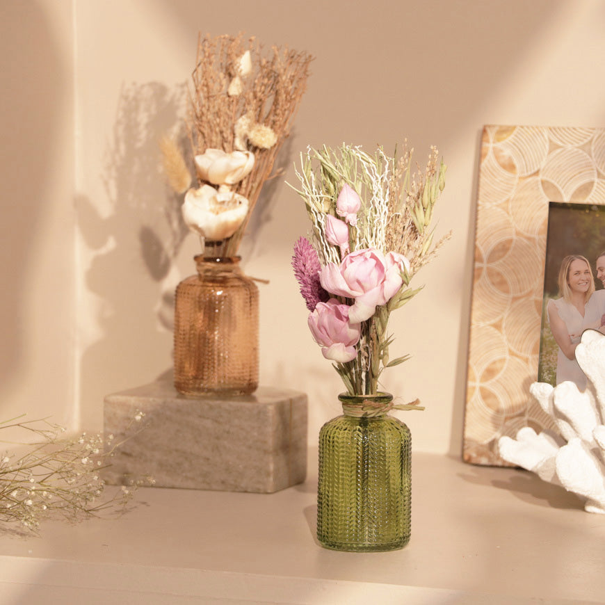 Aura Dried Flowers Bouquet in Glass Vase - Beige Orange