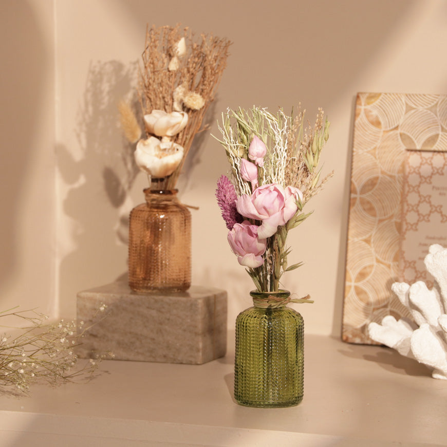 Aura Dried Flowers Bouquet in Glass Vase - Lavender Green