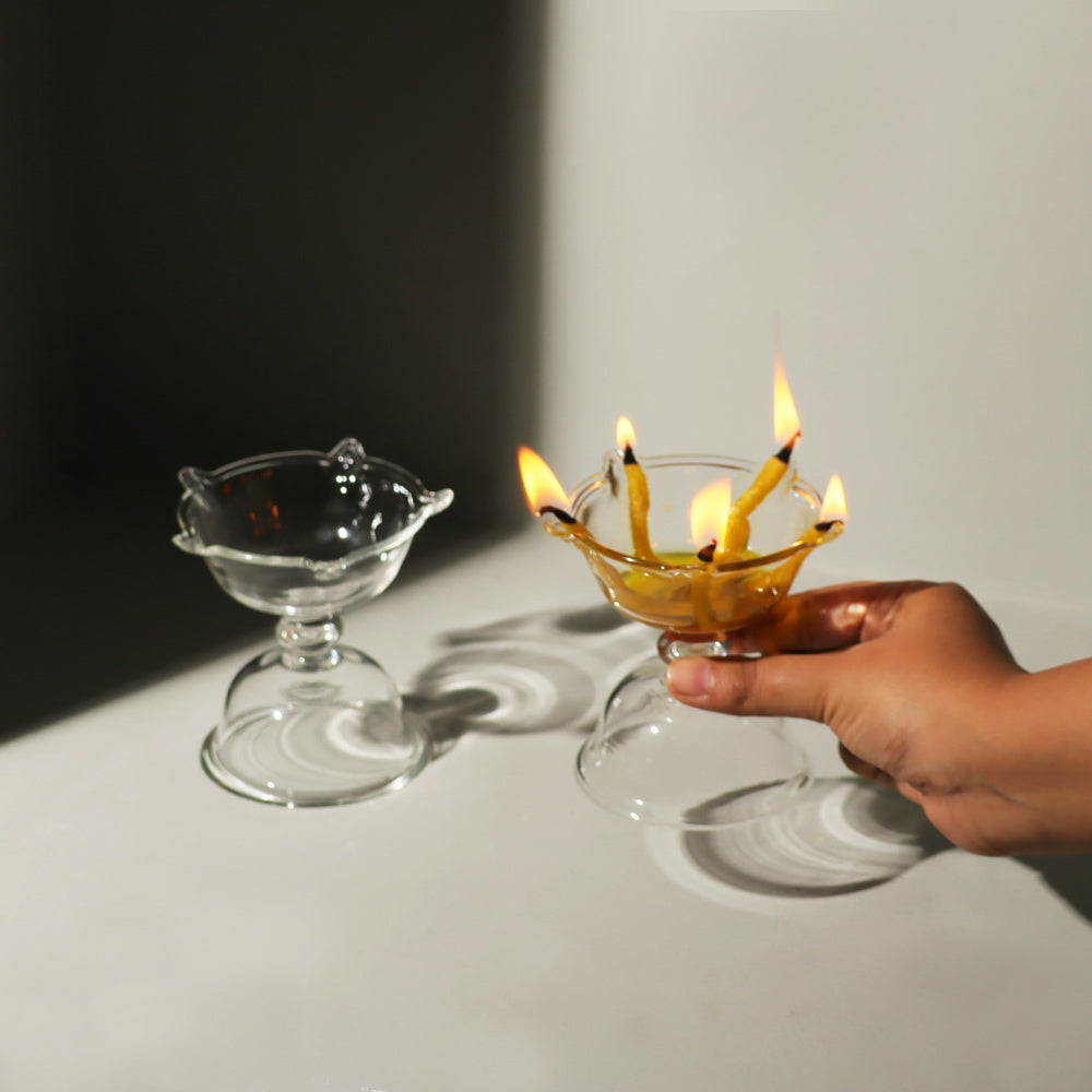 Aura Petals Diya, Set of 2 - Clear