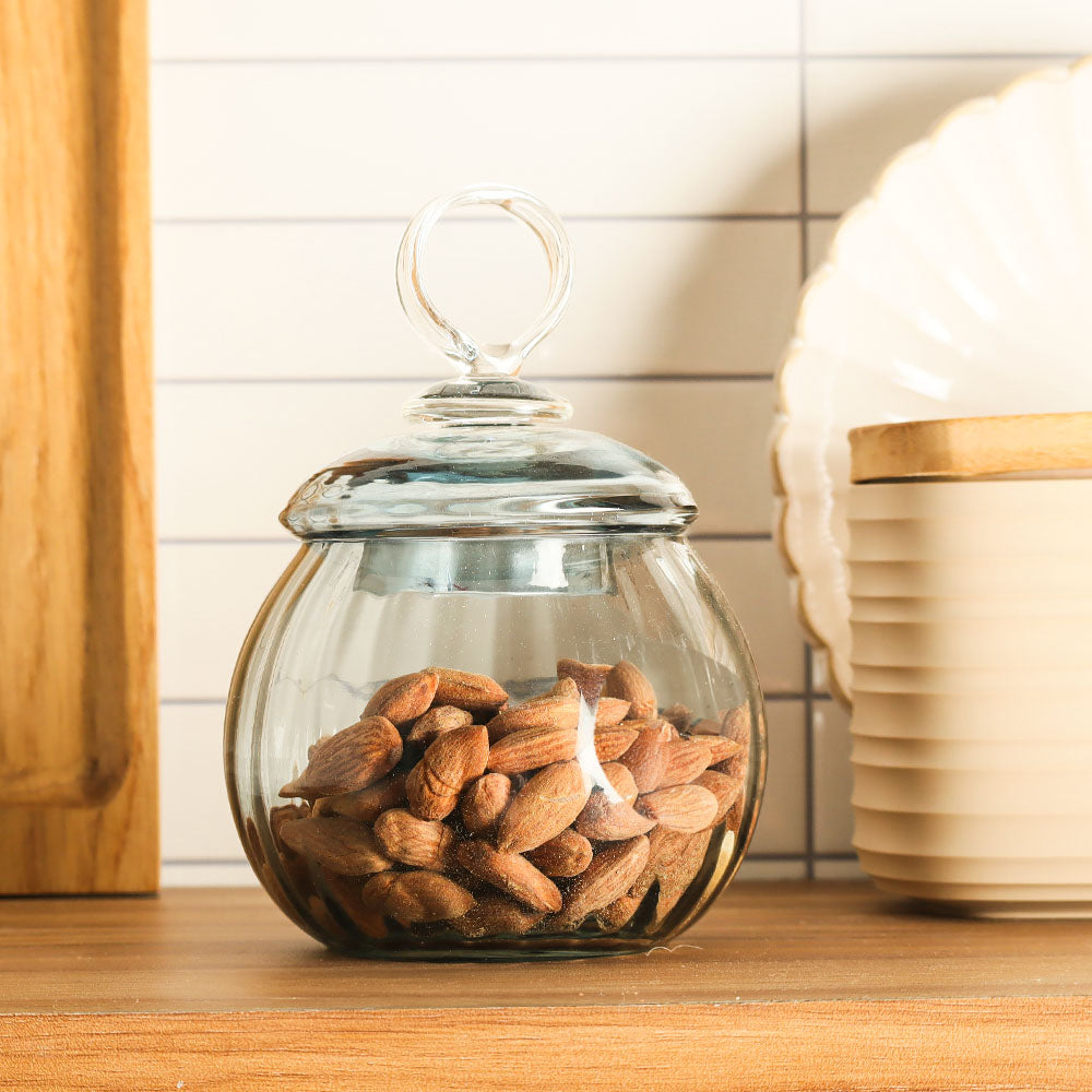 Auro Fluted Round Storage Jar Small - Aqua