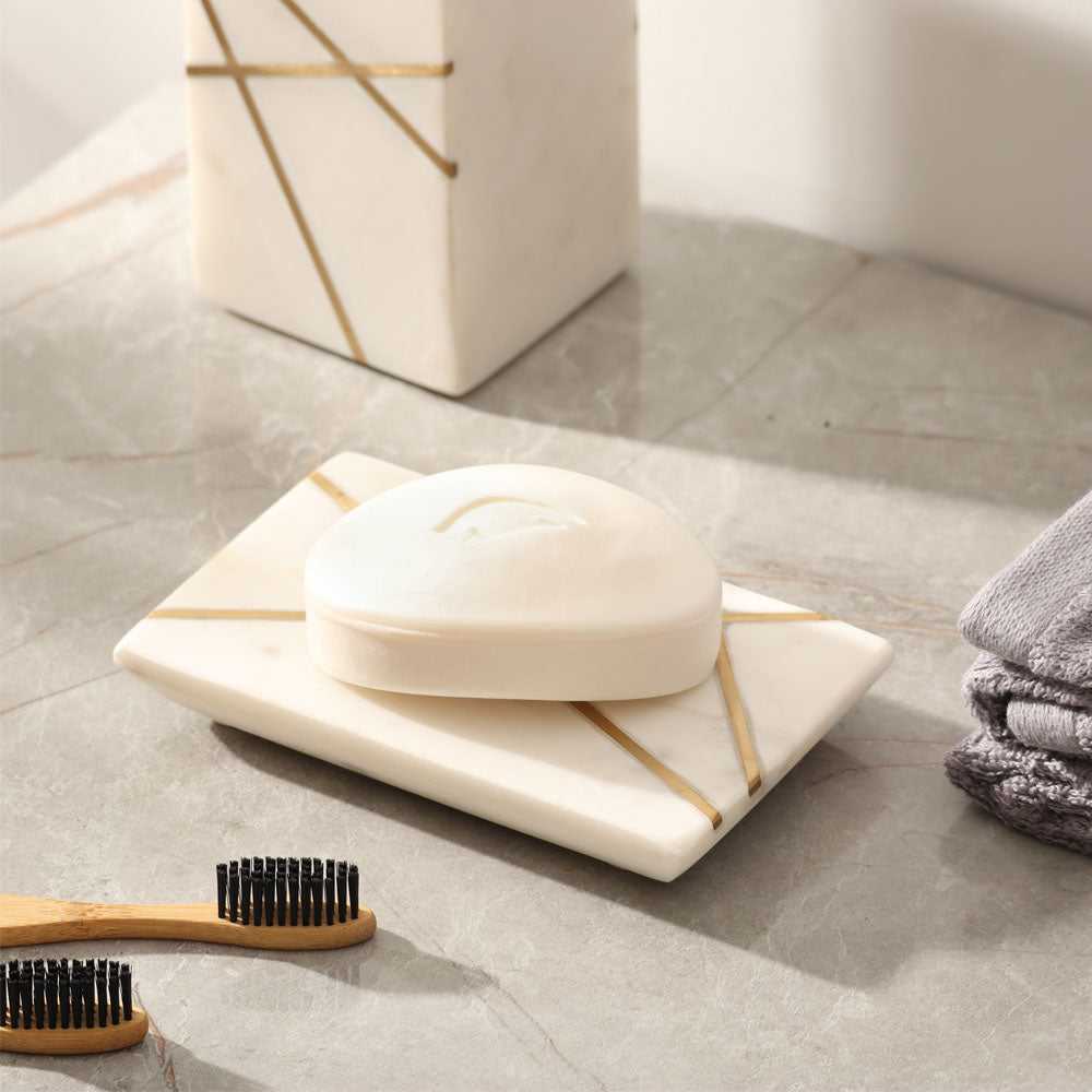 Aurum Marble Soap Dish - White Gold