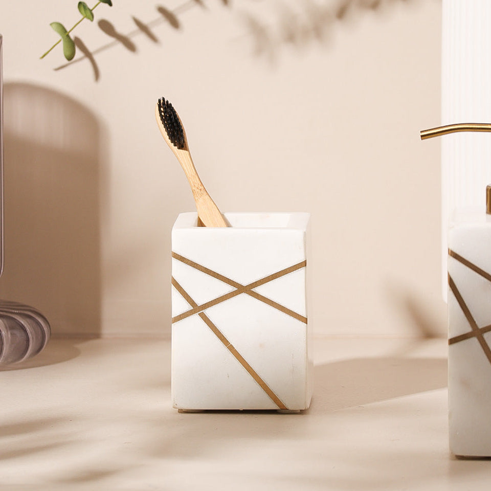 Aurum Marble Toothbrush Tumbler - White Gold