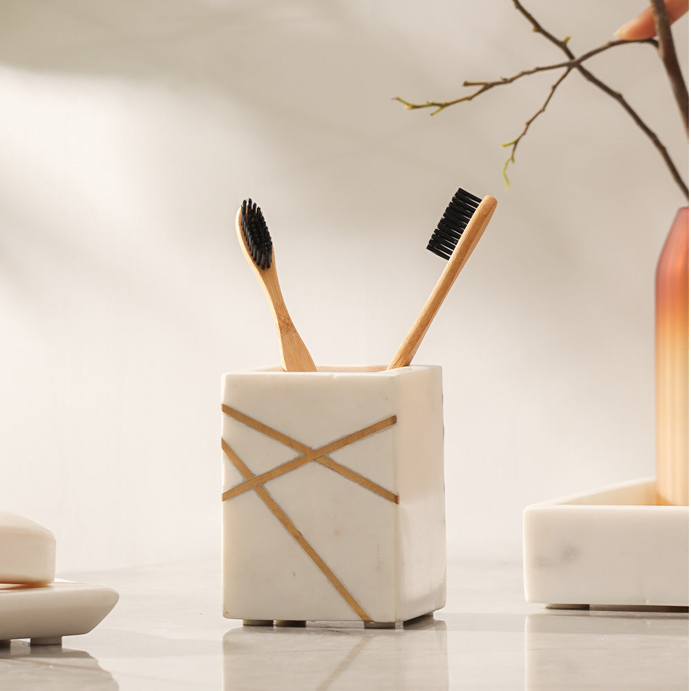 Aurum Marble Toothbrush Tumbler - White Gold