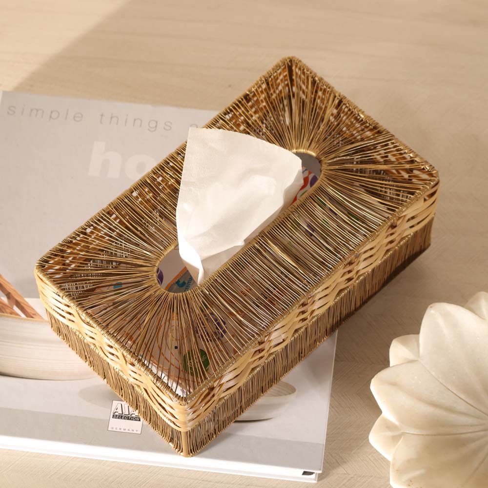 Ava Tissue Box Cover - Sand Gold