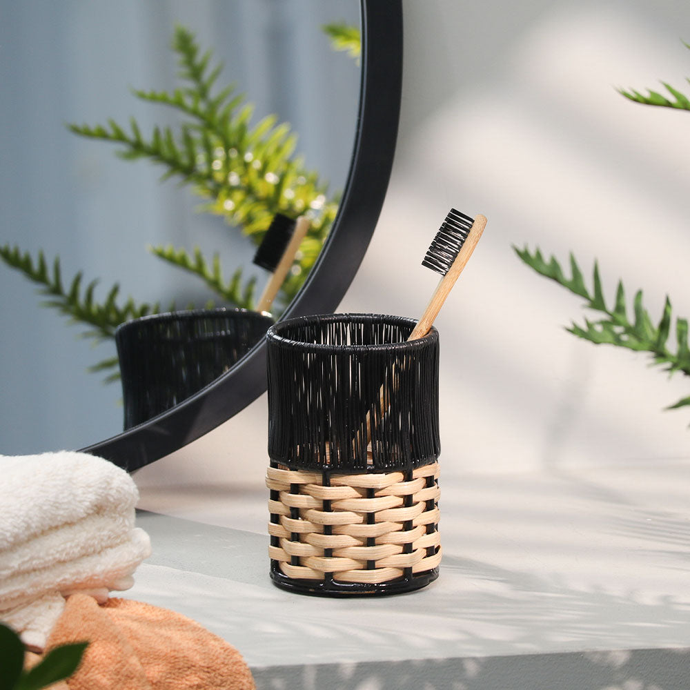 Ava Toothbrush Tumbler  - Beige Black