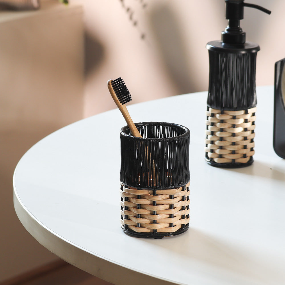 Ava Toothbrush Tumbler  - Beige Black