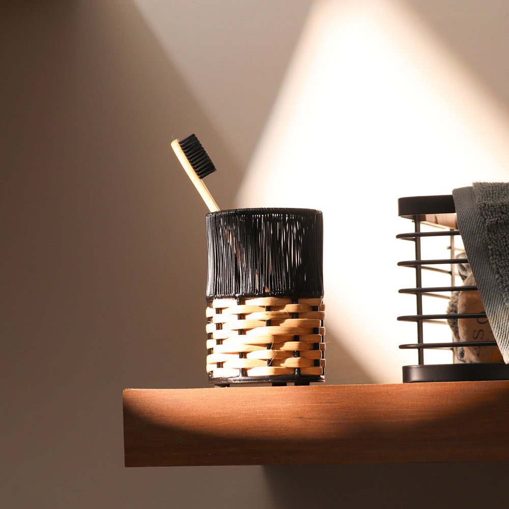 Ava Toothbrush Tumbler  - Beige Black