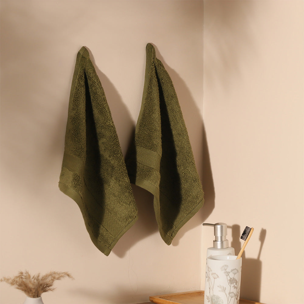 Avant Zero-Twist Cotton Face Towels, Set of 2 - Pine Green