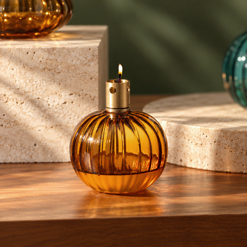 Avaya Glass & Brass Oil Lamp - Amber