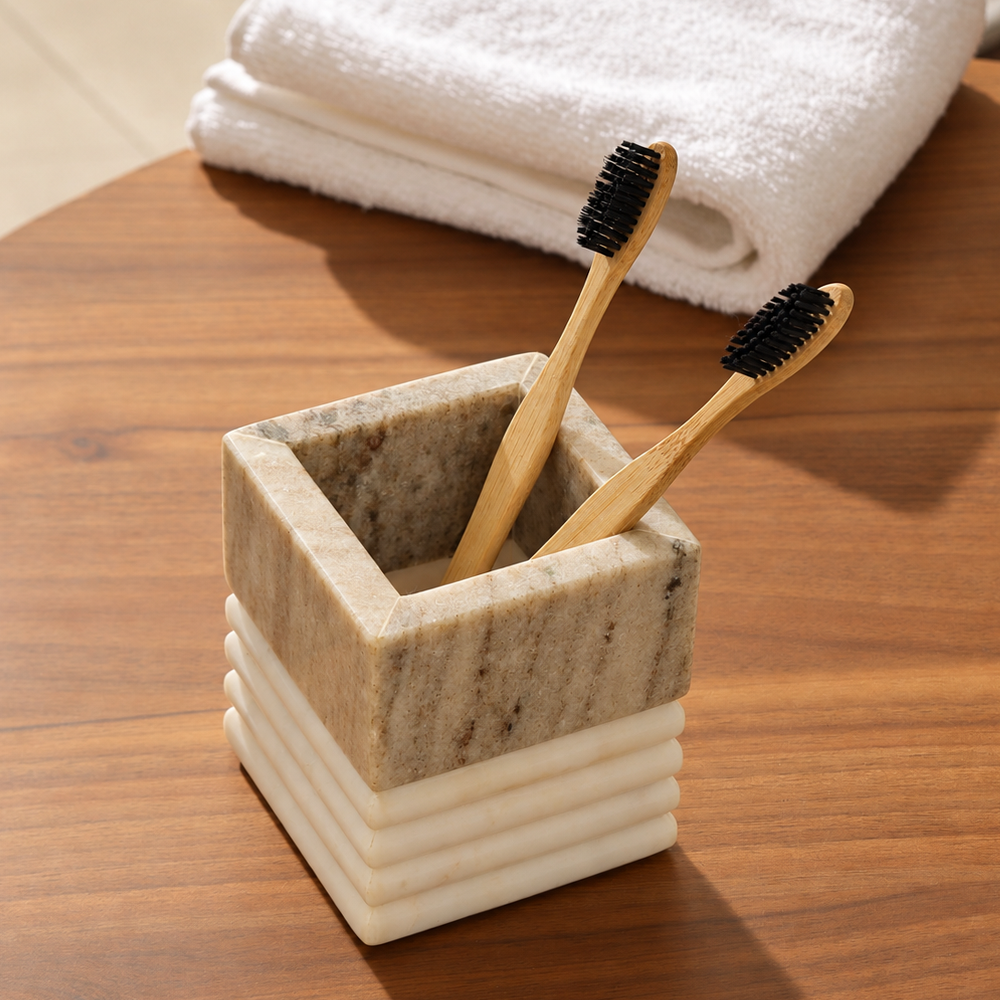 Avion Marble Toothbrush Tumbler - Desert White