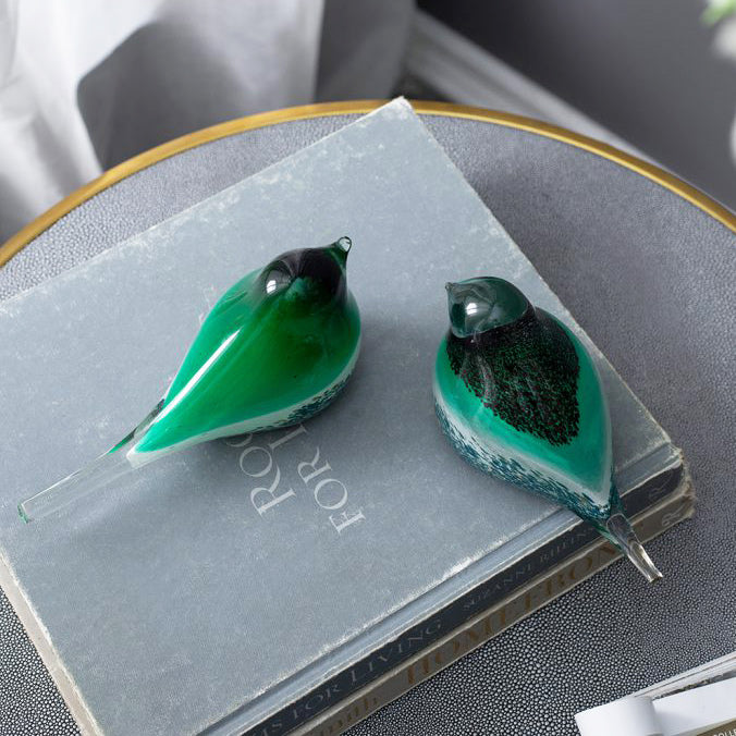 Avis Glass Decorative Sculptures, Set of 2 - Emerald