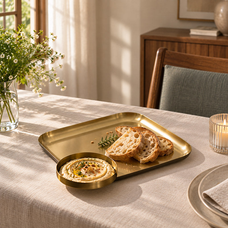 Avoir Serving Plate with Dip Plate - Gold