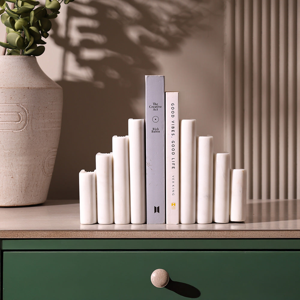 Stacked Marble Bookends, Set of 2 - White