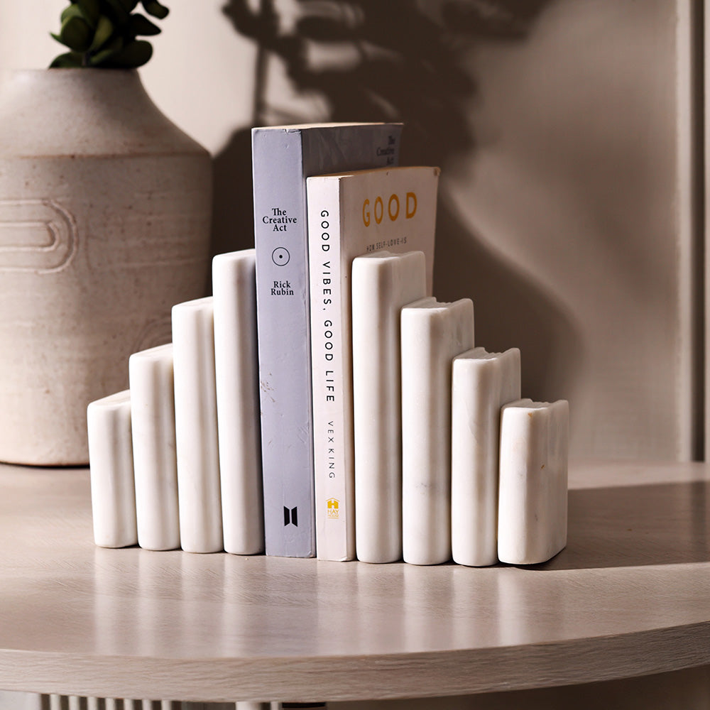 Stacked Marble Bookends, Set of 2 - White