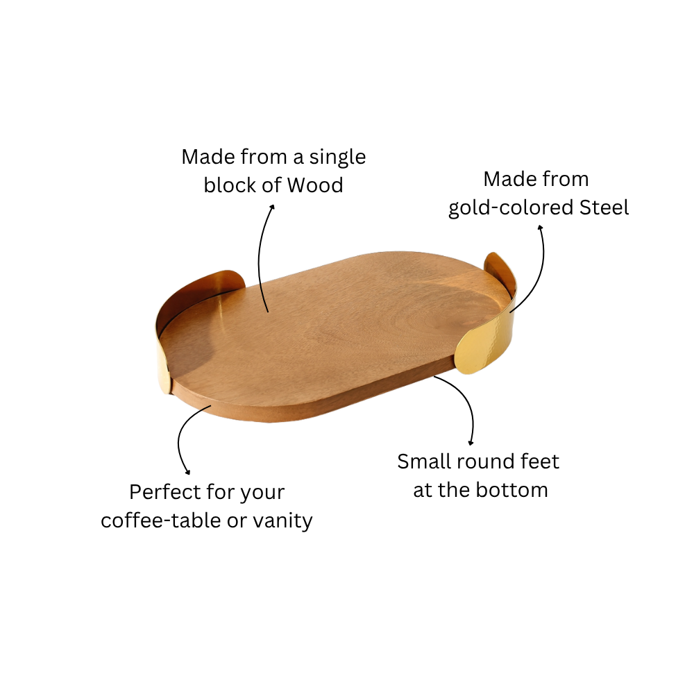 Baden Wooden Decorative Tray Medium - Natural Gold