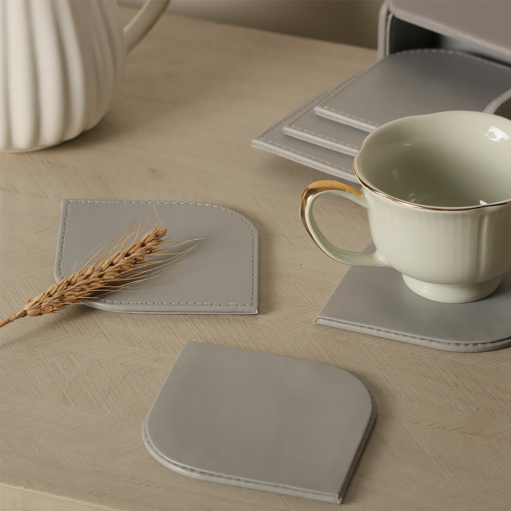 Wave Leather Coasters, Set of 6 - Grey