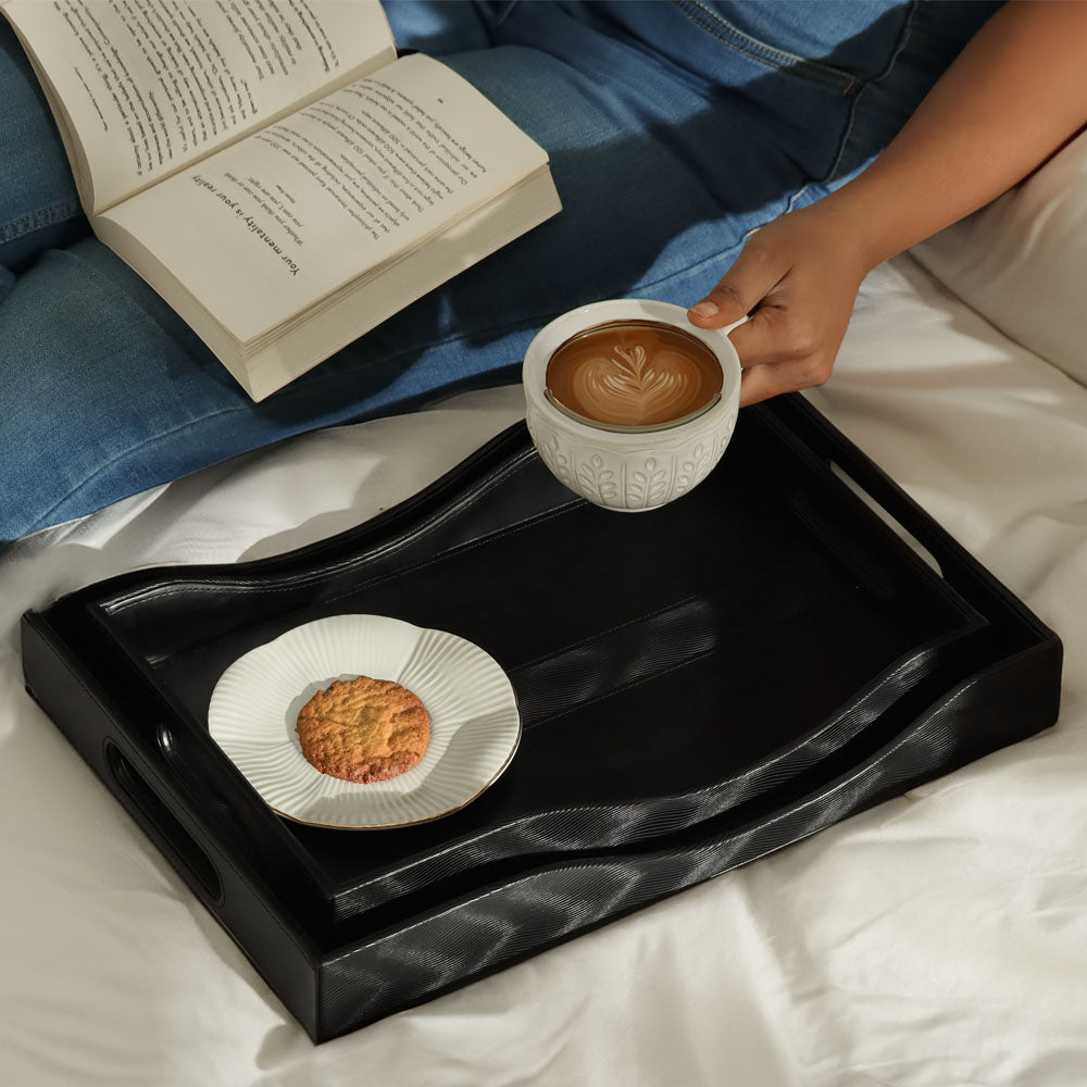 Wave Serving Trays, Set of 2 - Black