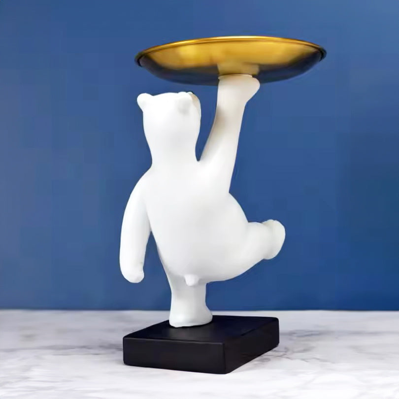 Balancing Bear Sculpture with Trinket Tray