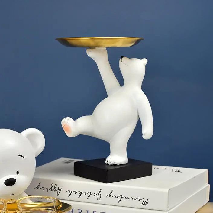Balancing Bear Sculpture with Trinket Tray